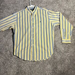 Ralph Lauren Yellow and Blue Striped Button Up Shirt XXL